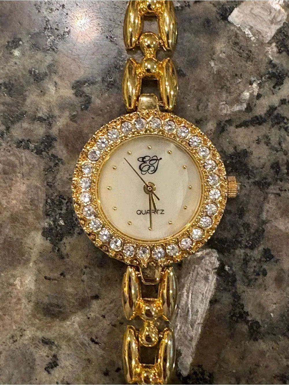 Elizabeth Taylor White Diamond Gold Crystal Accent Women's Quartz Bracelet Watch